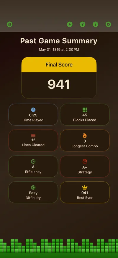 Game detail screen showing score breakdown